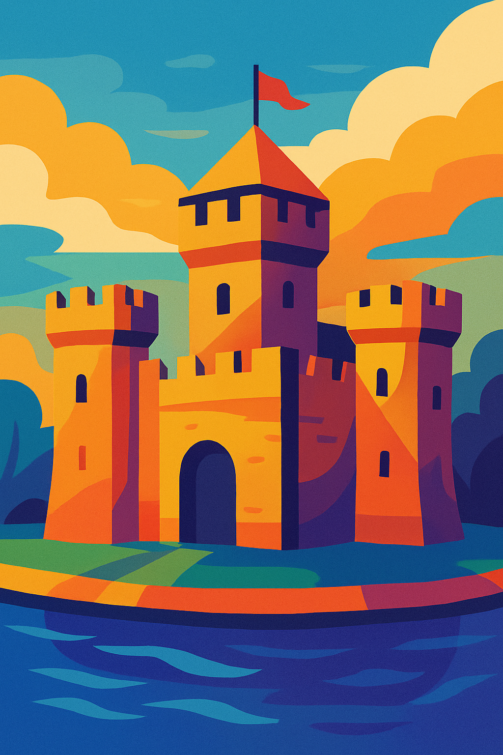Illustration of a castle with a moat symbolizing business moats