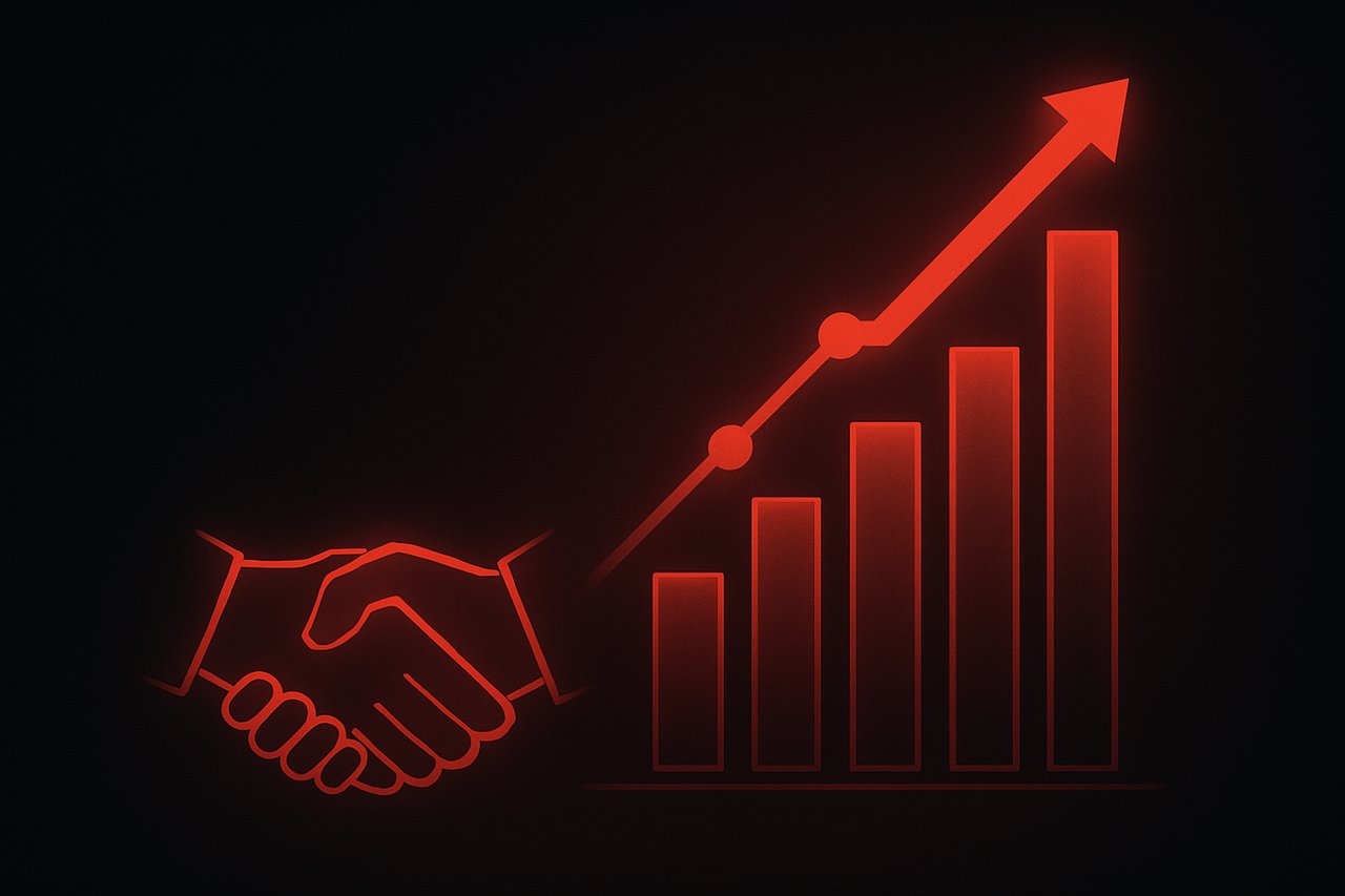 Futuristic illustration of partnership and rising bar graph representing EV tax credits and policy incentives